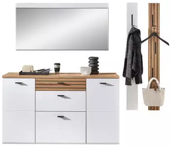 Livetastic Fresno Garderoben-Set 4-teilig Wei&szlig; matt/Eiche Artisan 222x180x34cm