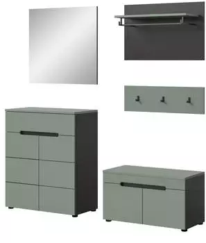 Inn.Furn Cooper Garderoben-Set 5-tlg. Salbeigrün/Basaltgrau 175x190x37cm (GE70134-08)