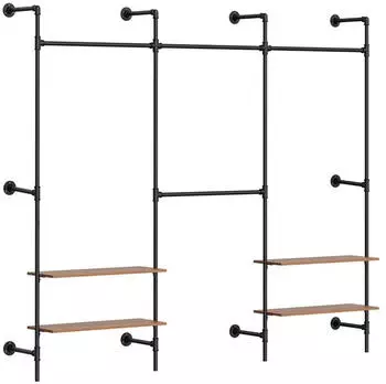 SoBuy KLS19-SCH Kleiderst&auml;nder Wandmontage 4 Kleiderstangen 6 Regalb&ouml;den Schwarz (KLS19-SCH)