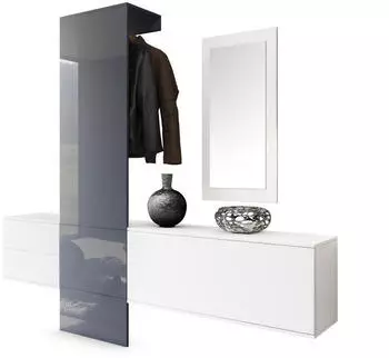 Vladon Carlton Set 1 Wandgarderobe Wei&szlig; matt/Grau Hochglanz 208x193x35cm (50003385)