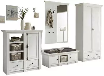 Furn.Design Hooge Garderobenset 4-teilig, Pinie weiß, Landhausstil (I-6PPXT4)