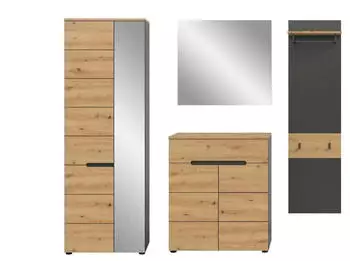 xonox.home Canu Garderobenkombination 4-teilig Basaltgrau/Eiche Artisan 220x190x37cm (C23)