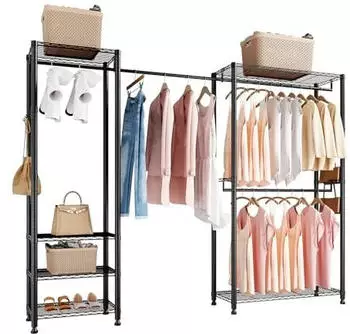 VEVOR Garderobenst&auml;nder 4 Kleiderstangen, 6 Regale, 8 Haken, 363kg, schwarz (YC0009)