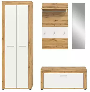 xonox.home JAM Garderobenkombination 4-teilig Wei&szlig;/Eiche Wotan 184x191cm