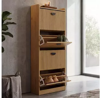 MCW Schuhschrank MCW-O39 4 Klappf&auml;cher MDF/Melamin 147x50x24cm, natur (99937)