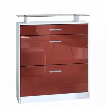 Vladon Loret Schuhschrank Schuhkipper 2 Klappen, 1 Schublade, Wei&szlig; matt/Bordeaux Hochglanz (50000761)