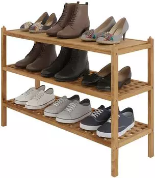 Relaxdays Schuhregal Walnuss 3 Ebenen, 69x46x26cm