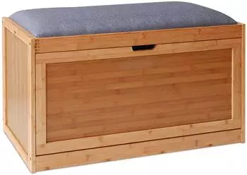 Relaxdays Schuhbank mit Stauraum, Bambus, gepolstert, hellbraun (80x49x26cm)