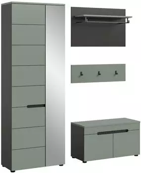 xonox.home Canu Garderobe 3-teilig, Basalt grau / Smoke Green, 160x190x37cm