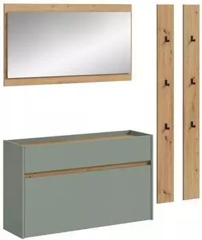 ebuy24 Drive Garderobenkombination 4-teilig, Salbei/Artisan Oak, 172x192x32cm (D28)