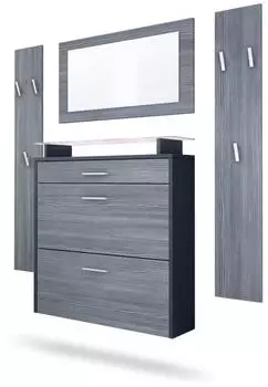 Vladon Malea Garderoben-Set Schuhschrank, Spiegel, Paneele, Anthrazit, LED (800000584793)