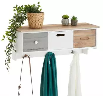 Caro M&ouml;bel Salva Wandgarderobe mit 3 Schubk&auml;sten und Haken, Wei&szlig; Vintage (95368)