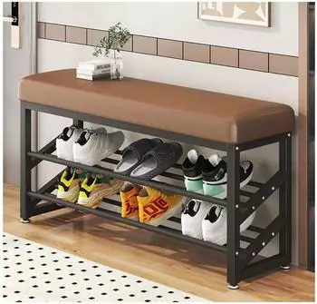 HTI-Living Schuhregal Metall 2 Ebenen mit Sitzkissen, braun