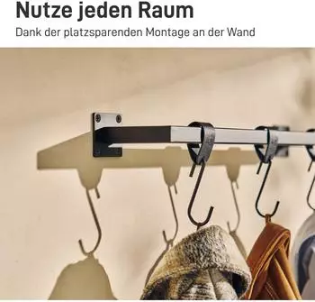Natural Goods Berlin Kleiderstange RECHTECK U-Form, Metall, schwarz, Wandmontage, 60x12cm
