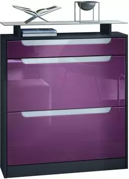Vladon Fiesta Schuhschrank mit 2 Klappen, schwarz matt/brombeer hochglanz (89x104x23cm)
