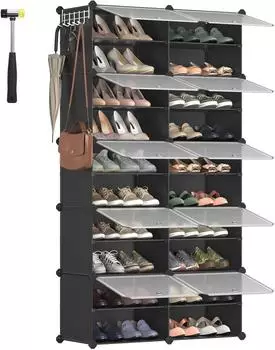 Songmics Schuhregal mit T&uuml;ren, 10 F&auml;cher, Stahlrahmen, Kunststoff, schwarz (LPC040B01)