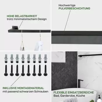 Natural Goods Berlin Kleiderstange L-Form Wandmontage Metall Schwarz 60x12cm