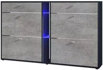 Vladon Today Schuhschrank 4 Klappen 2 Schubladen LED-Beleuchtung 155,5x95x28cm (Today)