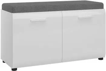 W&oacute;jcik MERANO Schuhbank mit Kissen, 2 T&uuml;ren, 96x56x39cm, wei&szlig; Hochglanz (MEOG03)