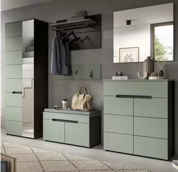Inn.Furn Cooper Garderoben-Set 6-teilig, salbeigr&uuml;n/basaltgrau, 255cm (GE70134-06)