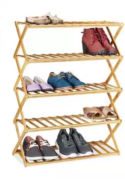 Relaxdays Schuhregal Bambus, 5 Ebenen, klappbar, 67x89x26cm