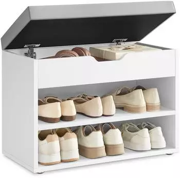 Vasagle Schuhbank mit gepolstertem Kissen, 3 Ebenen, wolkenwei&szlig;