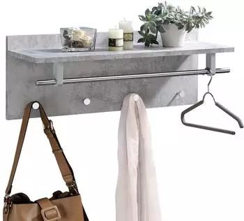 Idimex ULF Wandgarderobe mit Kleiderhaken, Hutablage & Kleiderstange, Betonoptik