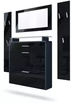 Vladon Malea Garderoben-Set Anthrazit/Schwarz Hochglanz 180x180x23cm (800000591026)