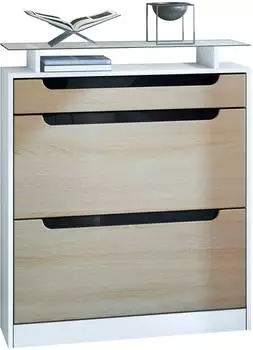 Vladon Fiesta Schuhschrank 2 Klappen, Schublade, Glasablage, wei&szlig; Hochglanz (800000591988)