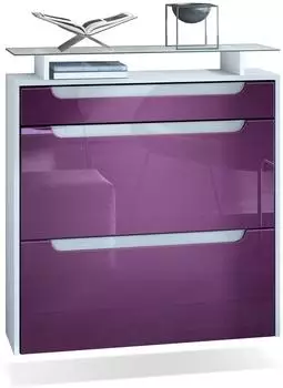 Vladon Annie Schuhschrank 16 Paar, 2 Klappen, Schublade, Wei&szlig; matt/Brombeer Hochglanz (89x96x23cm)