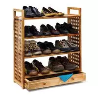 Relaxdays - Schuhregal Walnuss, Hxbxt:81x70x27cm, Mit Schublade, 4 B&ouml;den F&uuml;r...