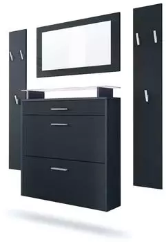 Vladon Malea Garderoben-Set mit Schuhschrank, Spiegel & LED, Anthrazit/Schwarz matt (800000584756)