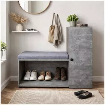 HTI-Living Thekla Schuhschrank mit Sitzbank Betonoptik, 5 F&auml;cher