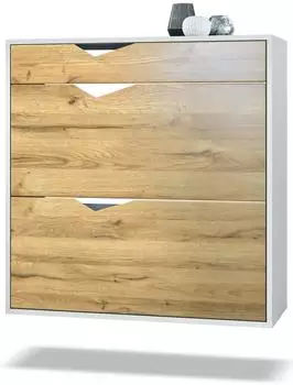 Vladon Kolmio Schuhschrank 16 Paar, 2 Klappen, Schublade, wei&szlig; matt/Eiche Natur (85x87x33cm)