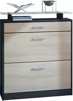 Vladon Loret Schuhschrank h&auml;ngend, 2 Klappen, 1 Schublade, Glasablage, Eiche s&auml;gerau (800000585014)
