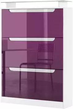 Vladon Space Schuhschrank 3 Klappen Glasablage Brombeer/Wei&szlig; Hochglanz (89x128x23cm)