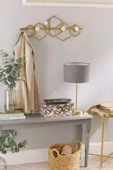 Moebel Direkt Online Wandgarderobe Sally Metall 5 Haken, gold-wei&szlig; (011-1209.G)