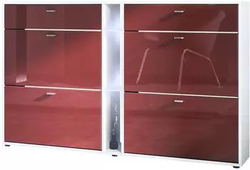 Vladon Schuhschrank Today mit LED-Beleuchtung, bordeaux hochglanz, 155,5x95x28cm