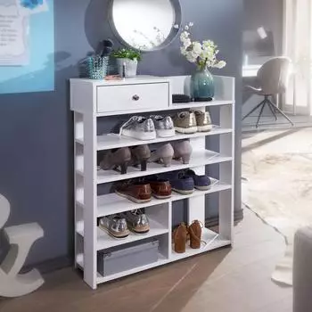 Finebuy Schuhregal wei&szlig; 75x92,5cm 7 F&auml;cher mit Schublade (FB54442)