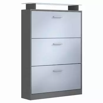 Vladon Lavia Schuhschrank 3 Klappen, Glasablage, 89x128x23cm (800000755083)