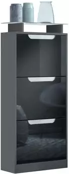 Vladon Space V2 Schuhschrank mit Glasablage, schwarz hochglanz, 46x128x23cm