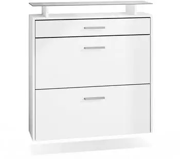 Vladon Malea H&auml;nge-Schuhschrank, wei&szlig; matt, 2 Klappen, 1 Schublade, Glasablage (89x96x23cm)
