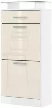 Vladon Loret V2 Schuhschrank 2 Klappen, 1 Schublade, Glasablage, Wei&szlig; matt/Creme Hochglanz (46x104x23cm)