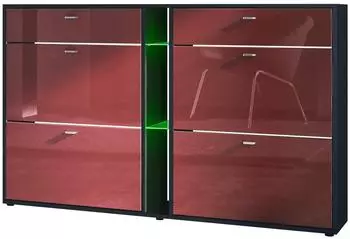 Vladon Today Schuhschrank 4 Klappen, 2 Schubladen, RGB LED, Bordeaux Hochglanz (155,5x95x28cm)