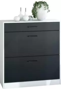 Vladon Elvas Schuhschrank mit 2 Klappen und Schublade, schwarz matt (89x95,5x27cm)