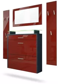 Vladon Malea Garderoben-Set Anthrazit/Bordeaux Hochglanz mit LED-RGB, 180x180x23cm (800000608546)