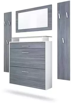 Vladon Malea Garderoben-Set mit Schuhschrank, Spiegel und Paneelen, wei&szlig; matt/Avola-Anthrazit (800000587201)