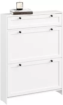 SoBuy Schuhkipper schmal mit 2 Klappen und 1 Schublade, Wei&szlig;, 80x19x107cm (FSR207-W)