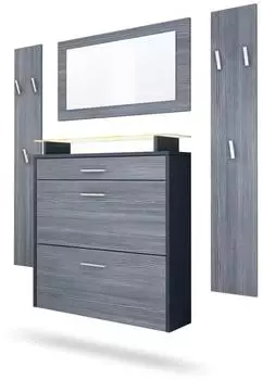 Vladon Malea Garderoben-Set Schuhschrank, Spiegel, Paneele, Anthrazit, LED RGB (800000608525)