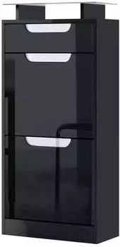 Vladon Fiesta V2 Schuhschrank 2 Klappen, Schublade, schwarz/wei&szlig; Hochglanz (46x104x23cm)